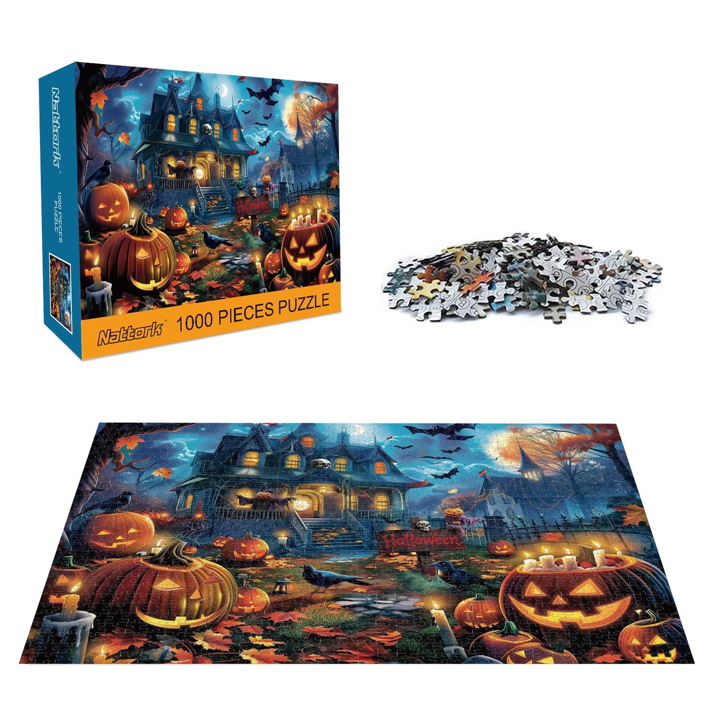 Nattork Jigsaw Puzzle 1000 Pieces for mature-themeds  Halloween Haunted House Challenging mature-themed Puzzles for Halloween Decor & Gift