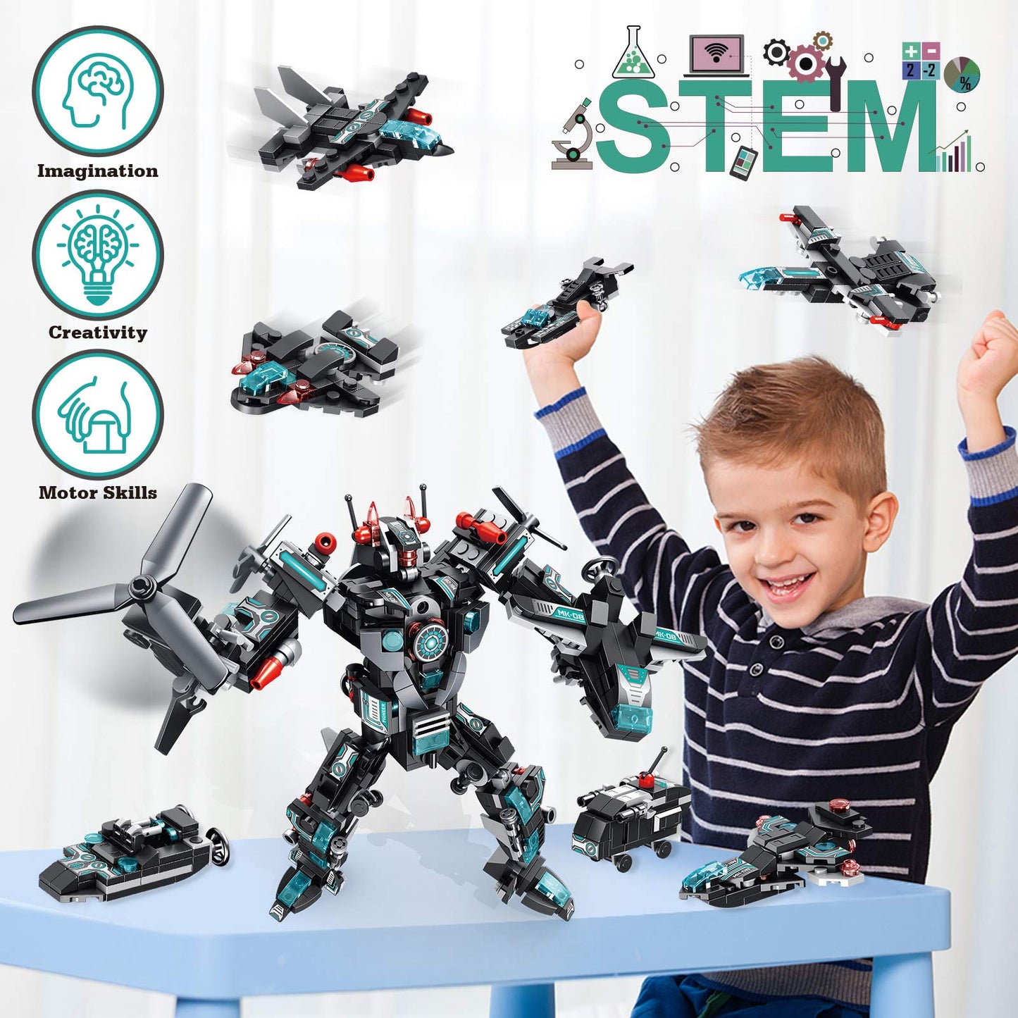 LUKAT Robot Building Toys for Boys Age 6 7 8 9 10 11 Year Old, 577 PCS STEM Toy Kit, 25-in-1 Building Bricks Educational Constru