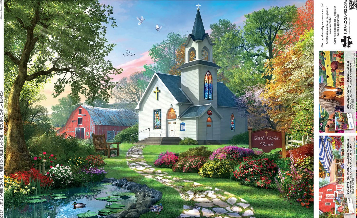 Buffalo Games 500 Piece Jigsaw Puzzle - Little White Chapel, Large, Cardboard, Multicolor, Model 33271, Ideal for Game Nights
