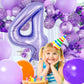 Purple Number 4 Balloon 40 Inch, Big Large Foil Helium Number Balloons, Giant Mylar Number 4 Balloons For 4 Year Old Birthday An