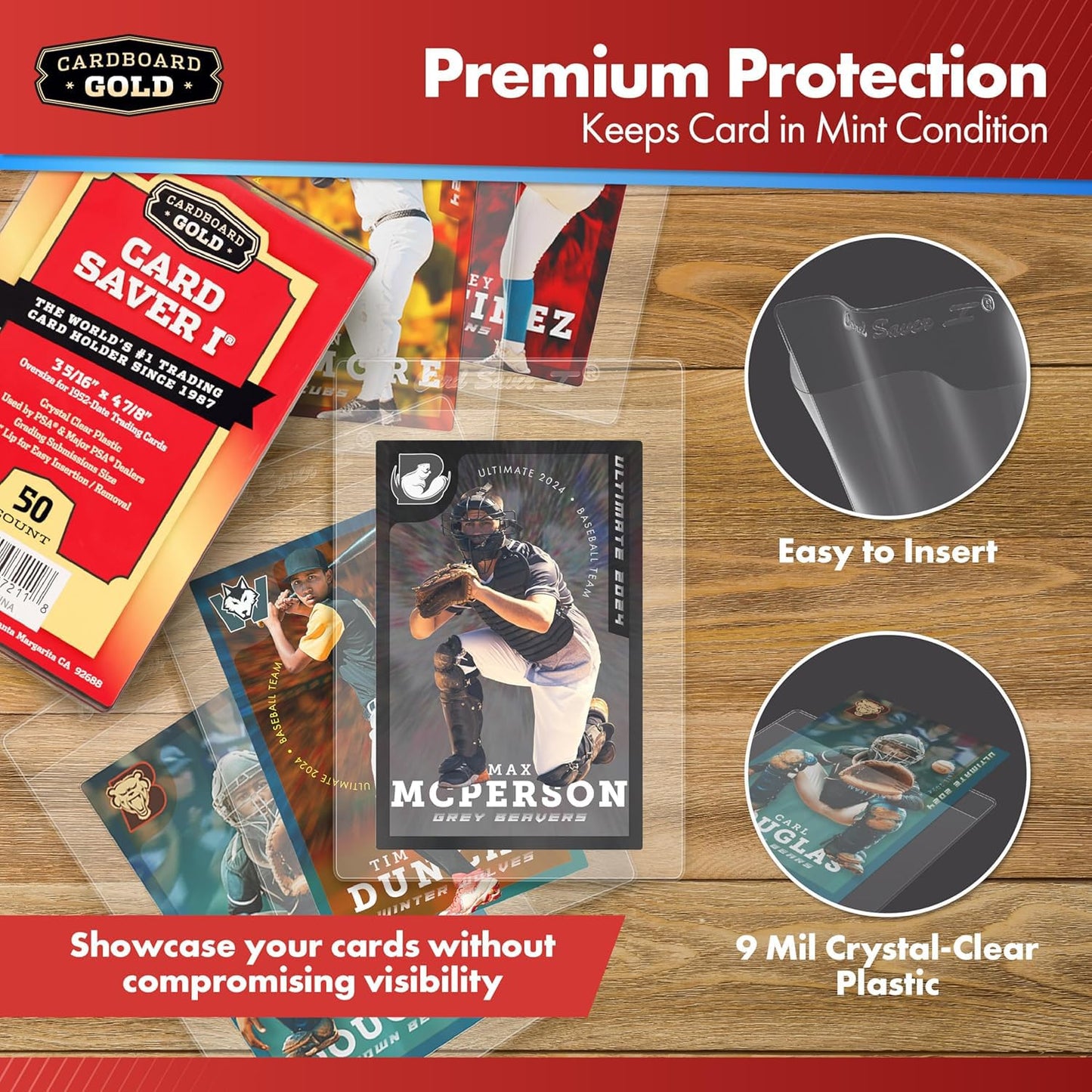 Cardboard Gold Card Saver - 100 Count Semi Rigid Trading Card Protectors, Clear, PSA-Approved, Compatible with Binders & Storage Boxes
