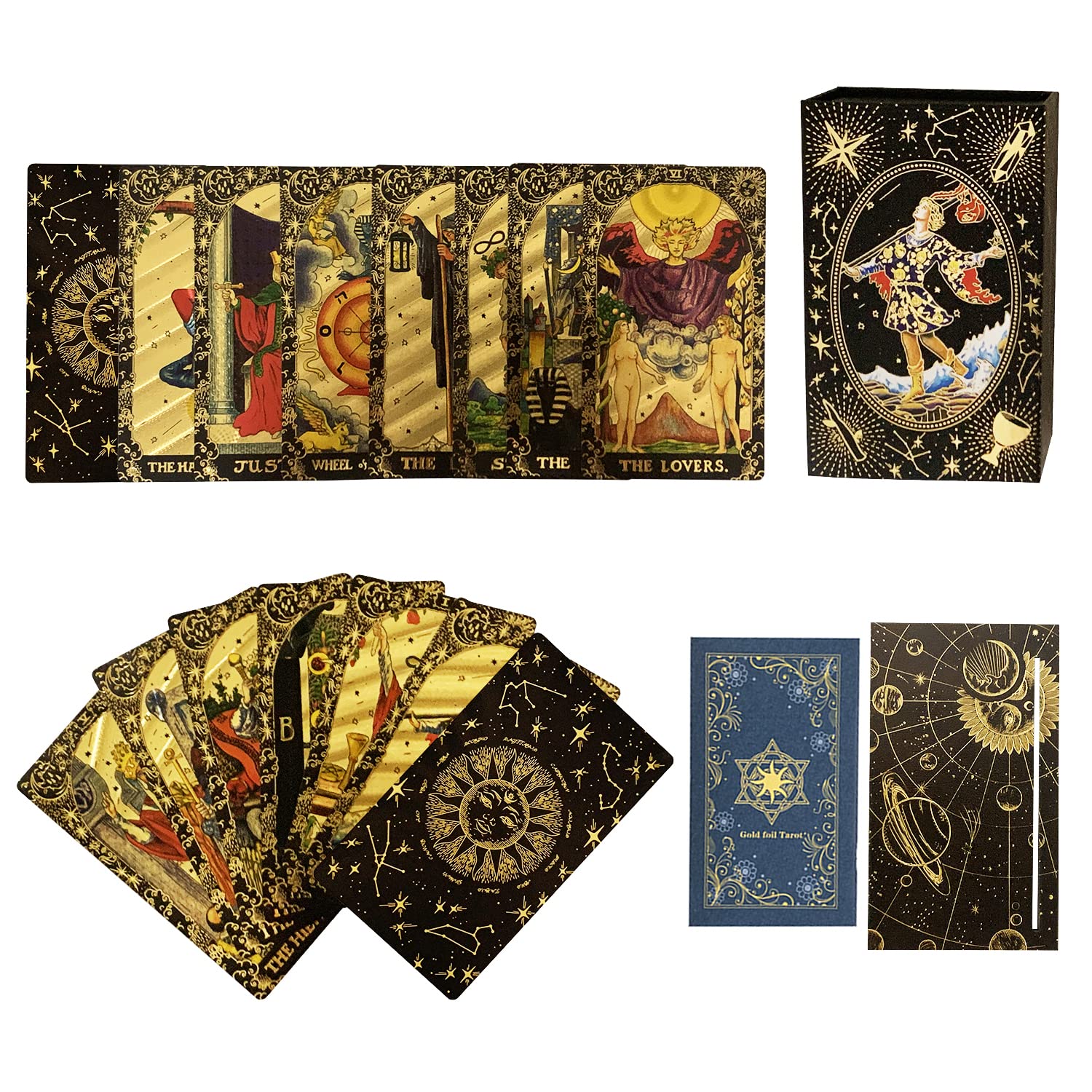 Sunhhx Tarot Cards Set, 78 Tarot Cards Deck Pvc Waterproof Wrinkle Resistant Gold Foil Classic Tarot Cards With English Instructions Book Rectangular Tarot Card Stand, For Tarot Beginners And Expert