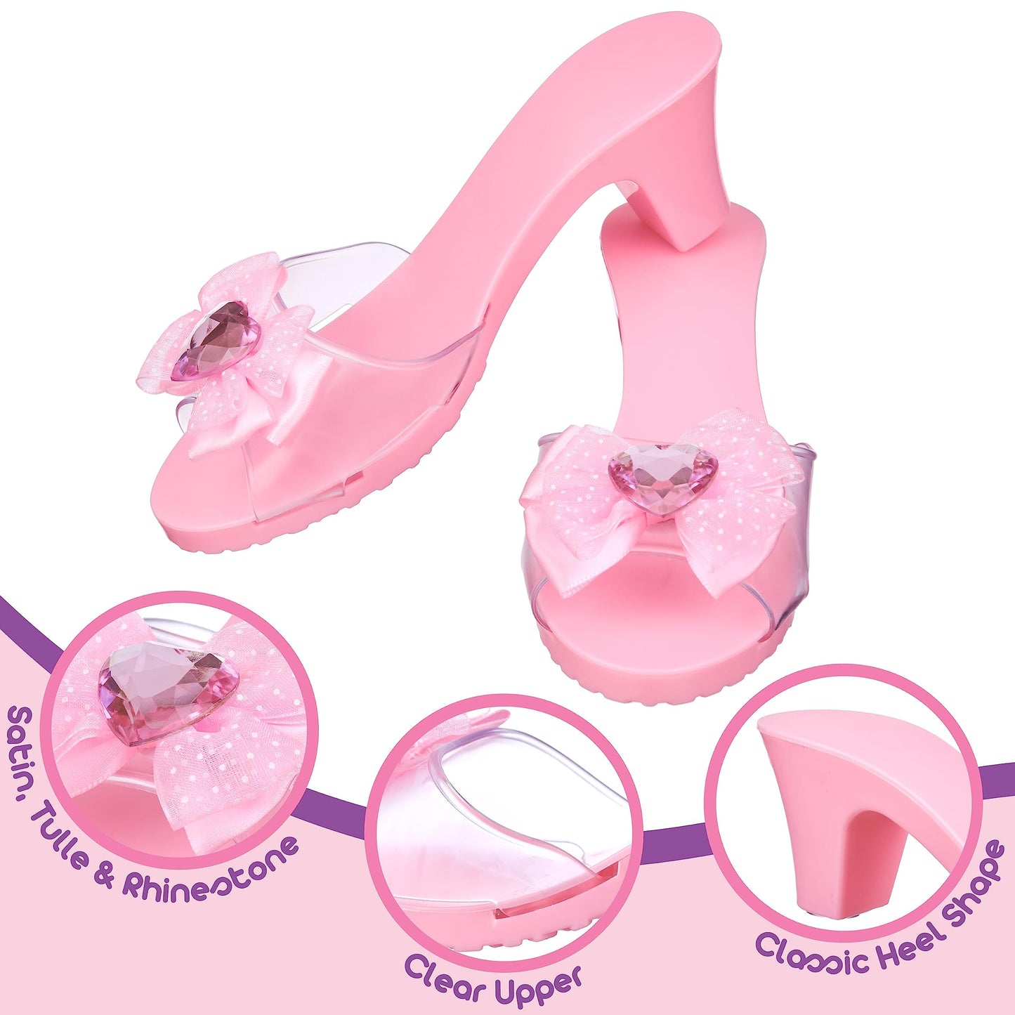 PRINCESS EXPRESSIONS 3-Pack Princess Shoe Set - Toddler Heels, Size 7, Pink, Plastic/Textile, Ideal for Dress Up and Pretend Play