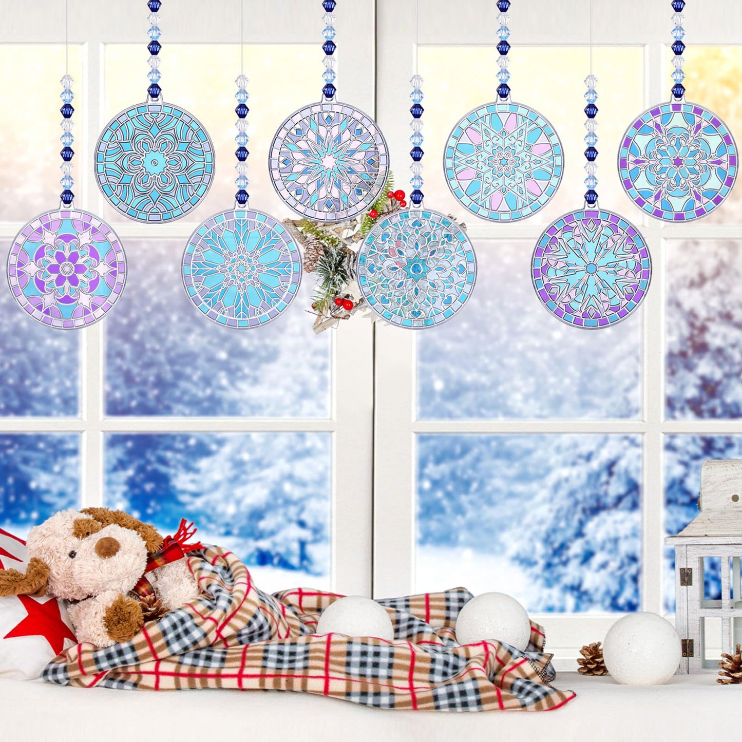 WinnerWhy DIY Winter Snowflake Suncatchers Art Kits, 30 Sets, Acrylic, 15 cm x 25 cm x 9 cm, Perfect for Classroom & Home Decor
