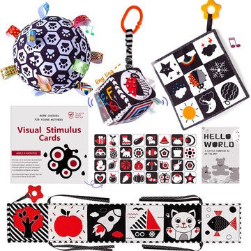 Black And White Baby Toys, High Contrast Newborn Toys 3-6 Months Brain Development, Tummy Time Toys, Infant Sensory Toys 0-6-12 