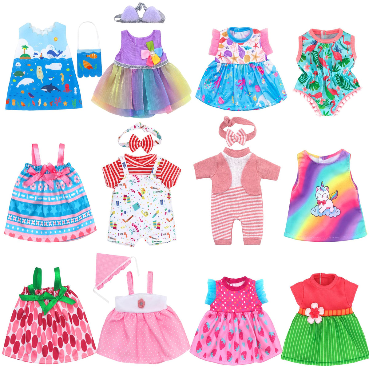 ebuddy 12 Sets Alive Baby Doll Clothes & Accessories Set for 1012 Inch Dolls, 9 Dresses, 1 Swimsuit, 2 Outfits with Headbands &