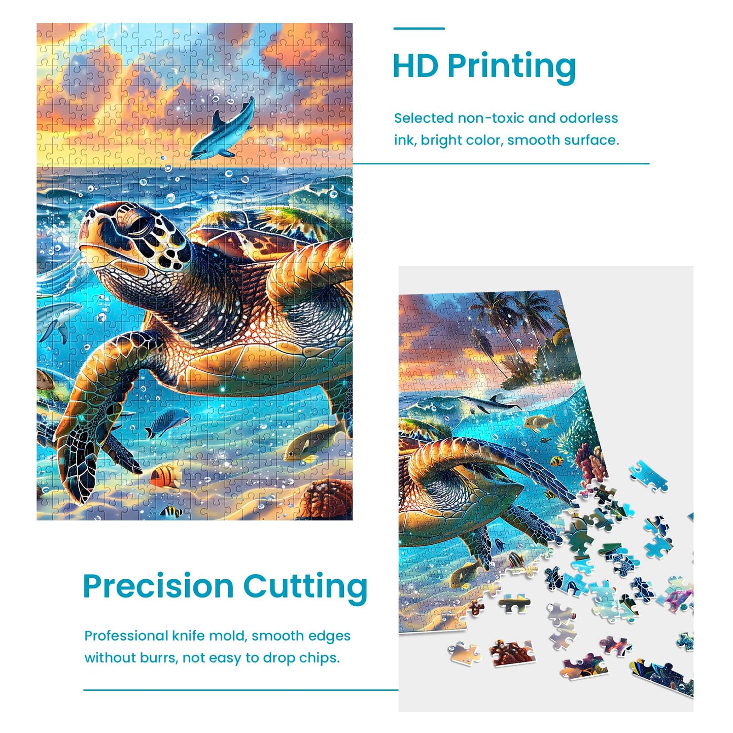 2 Pack Puzzles For Adults 1000 Pieces-Sea Turtle & Dolphins Difficult Jigsaw Puzzles For Adults,Hard Jigsaw Puzzle Decorations Diy Leisure Game Toy Suitable Family Friends(27.5X20 Inches)