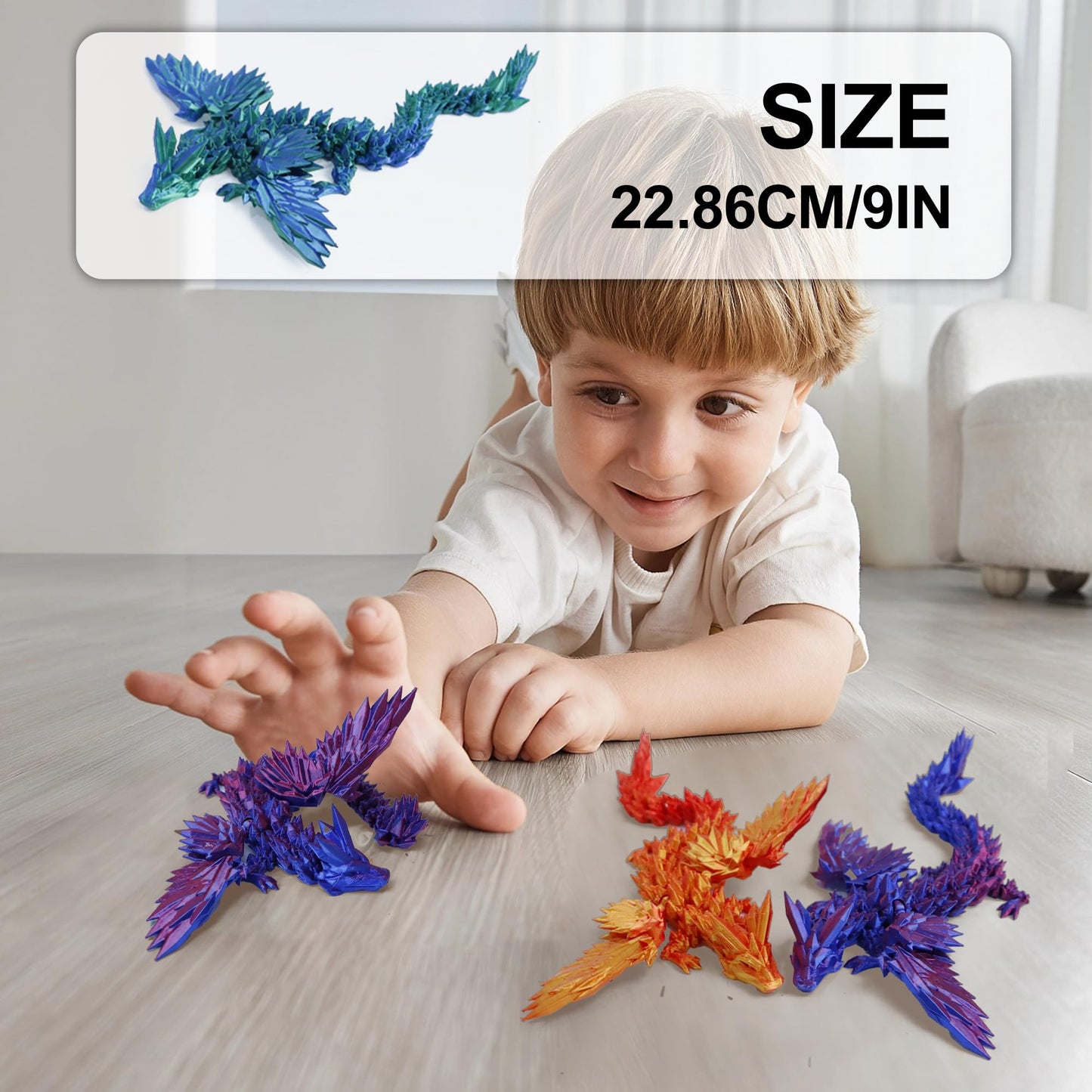 Keridazply 3D Printed Dragon With Wings Flying Dragon 4Pcs,9 Inch Articulated Winged Dagon For 3D Printed Gift, Desk Pet Decor,F