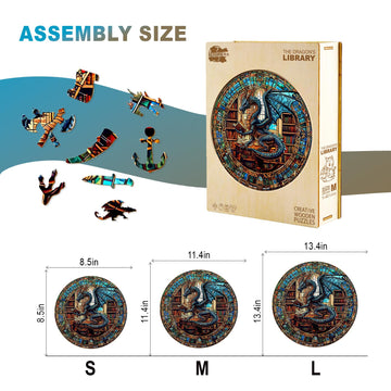 Wooden Puzzles For Adults - The Dragon'S Library Wooden Jigsaw Puzzles For Adults Kids, Unique Shaped Challenging Animal Adult P