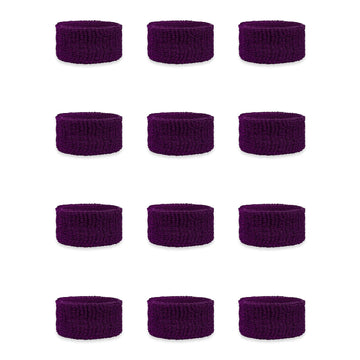 Couver Kids Children 1 Inch - Purple Cotton Terry Cloth Wristband for School, Church, YMCA Activities or evens(6 Pairs)