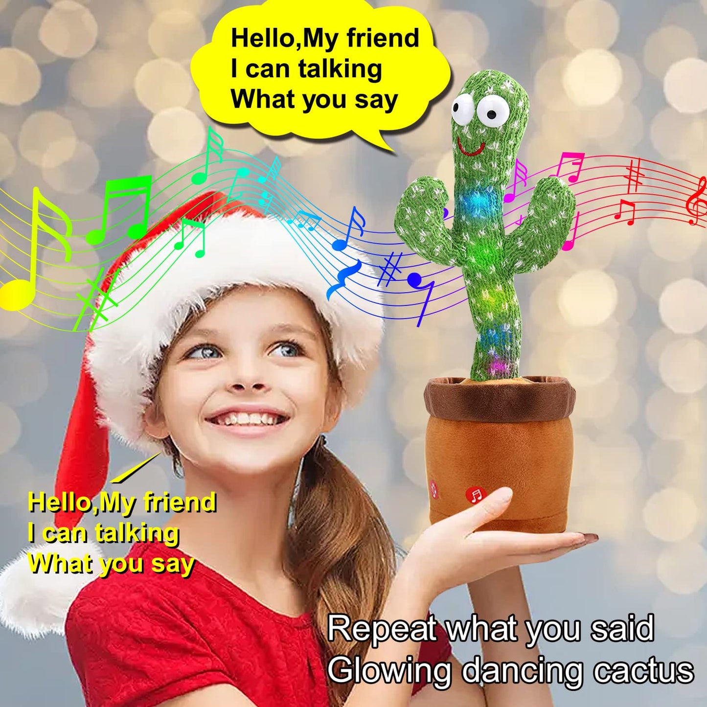 Hongsome Cactus Adjustable Volume Mimicking Toy, Talking Cactus Baby Toy That Repeat What You Say Singing Dancing,Funny Push Toy