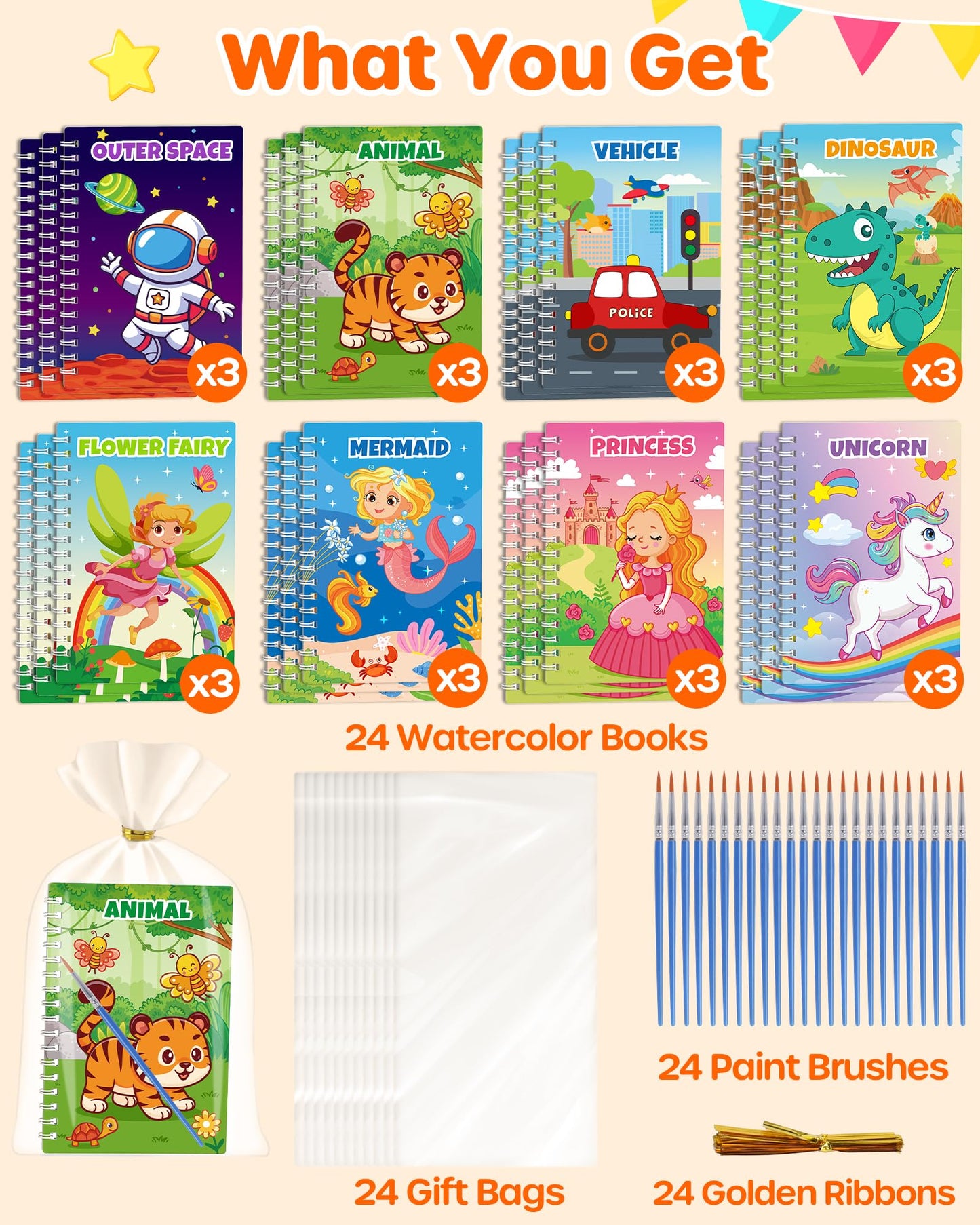 D-FantiX 24 Pack Paint with Water Coloring Books for Kids Ages 4-8-12, Birthday Party Favors Bulk Gifts Goodie Bag Stuffers, Art