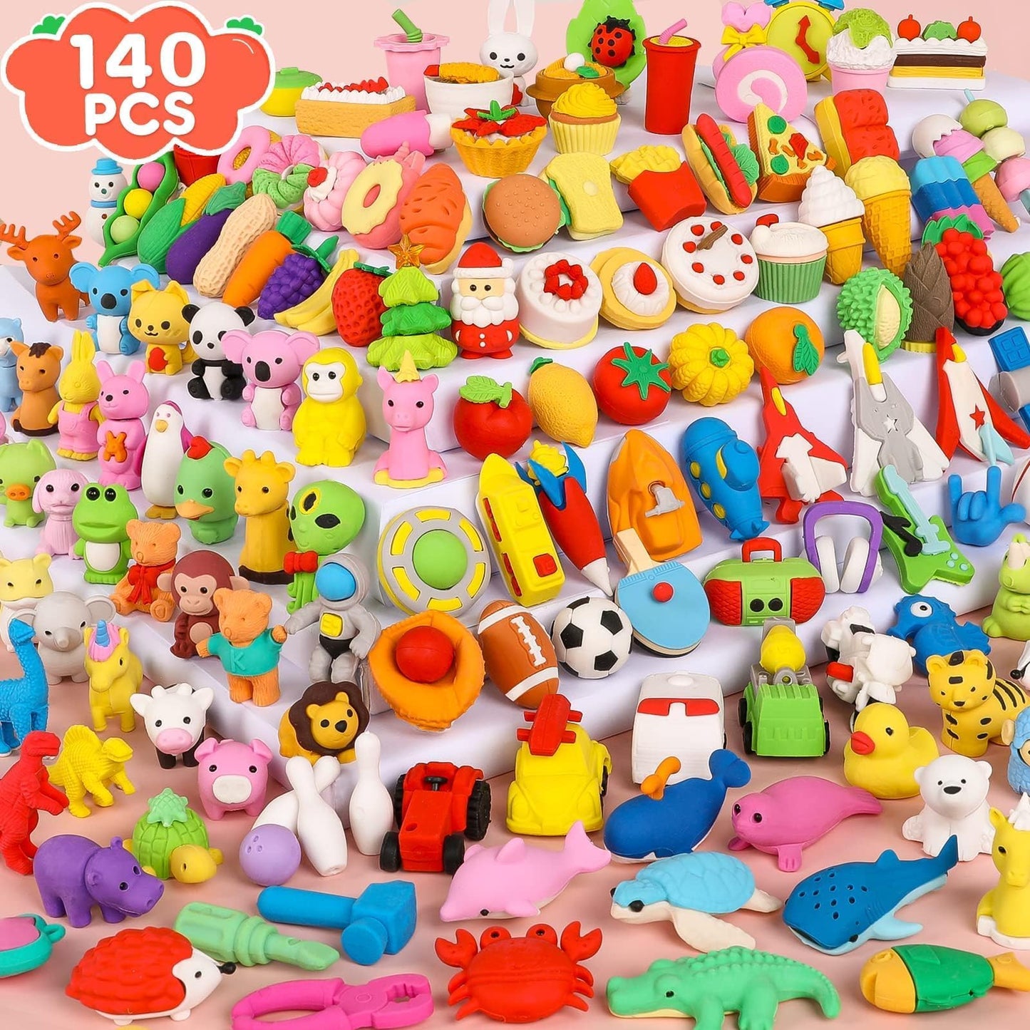 140 Pack Animal Erasers for Kids 3D Puzzle Mini Pencil Eraser Bulk Desk Pets Treasure Box Toy for Classroom School Prize Kids Pa
