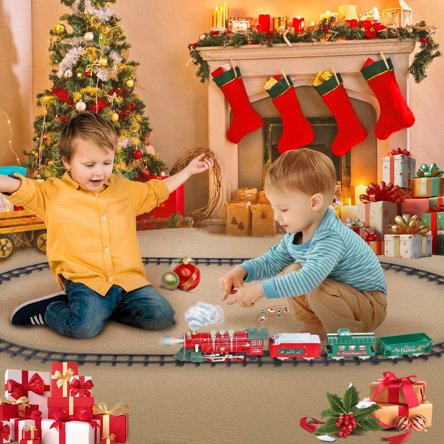 Train Set -Train Set For Toddlers W/Christmas Music Light & Smoke, Train Set For Under Christmas Tree, Train Sets For Kids 4-7,