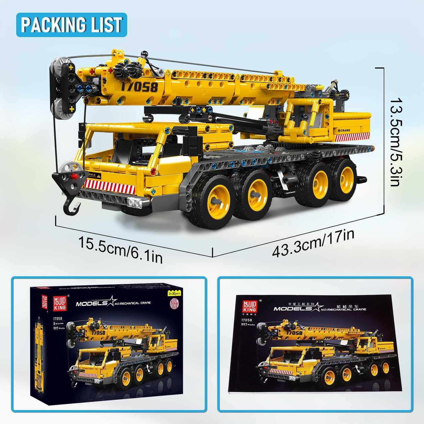 Mould King 17058 City Mobile Crane Truck Toy Building Set  Construction Vehicle Model Blocks Kit for mature-themeds  Toys Gifts for Kids Children  Playset for Boys and Girls Ages 8+(997 Pieces)
