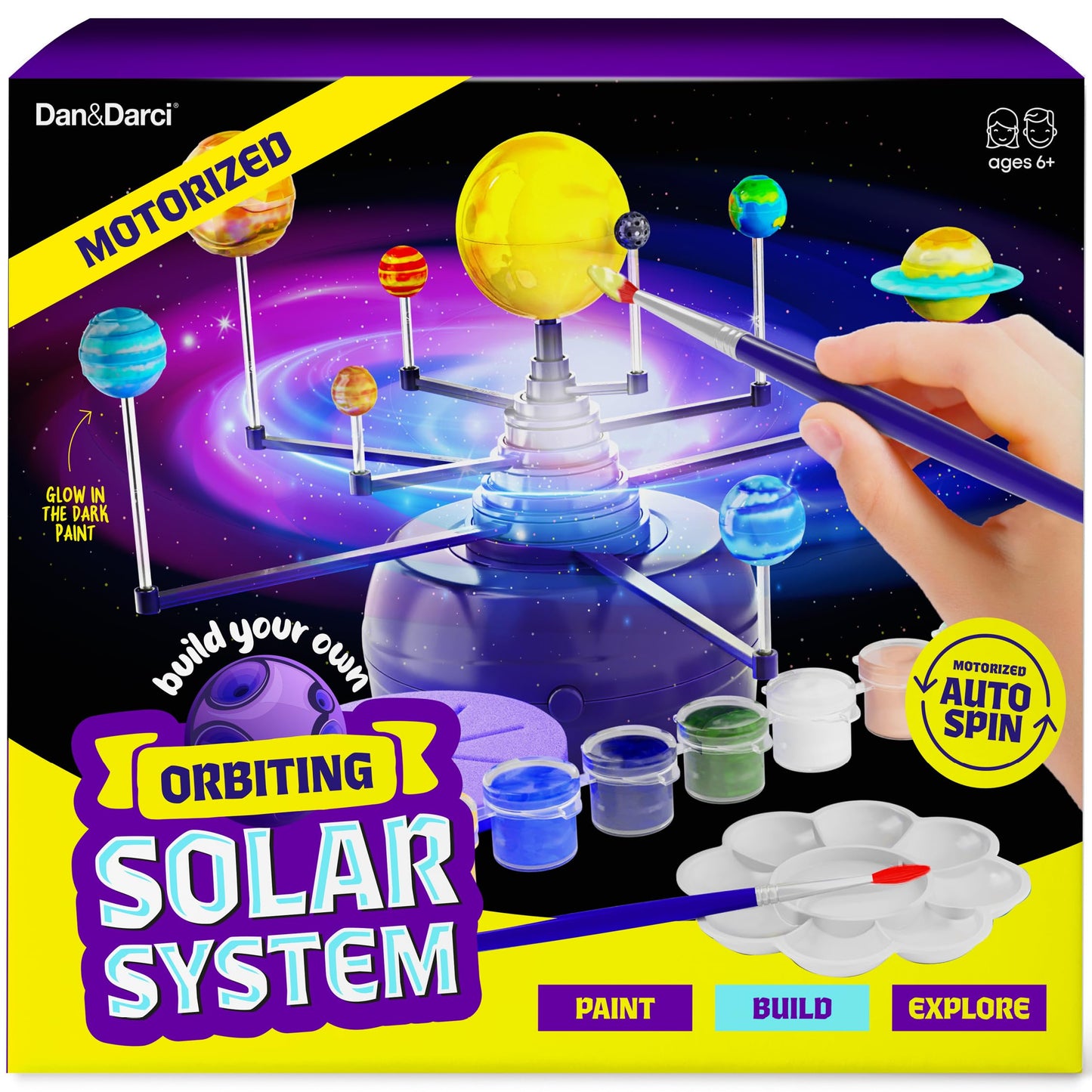 Dan&Darci 360 Orbiting Solar System for Kids - Paint & Build Model Kit - Arts and Crafts for Kid Ages 8-12, 4-6, 4-8, 6-8 - Spac