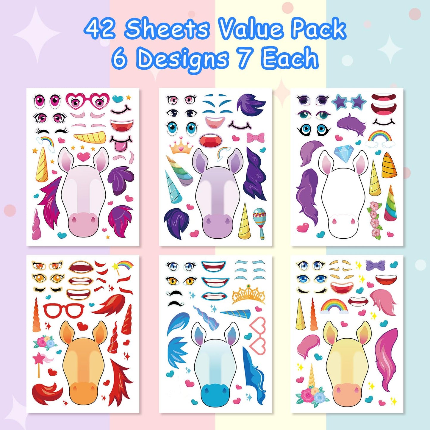 Aowplc Unicorn Stickers 42 Sheets Make Your Own Unicorn Stickers Fantasy Kids Unicorn Party Favors Supplies