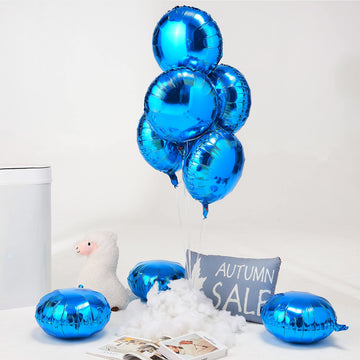 Blue Foil Balloons, Round Shape 10Pcs Big Mylar Balloons Helium Balloons For Birthday Baby Shower Wedding Party Decoration 18 In