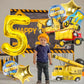 Construction Birthday Party Supplies 5 Year Old, 9Pcs Construction Balloons Set With Gold Number 5 Balloons, Large Construction