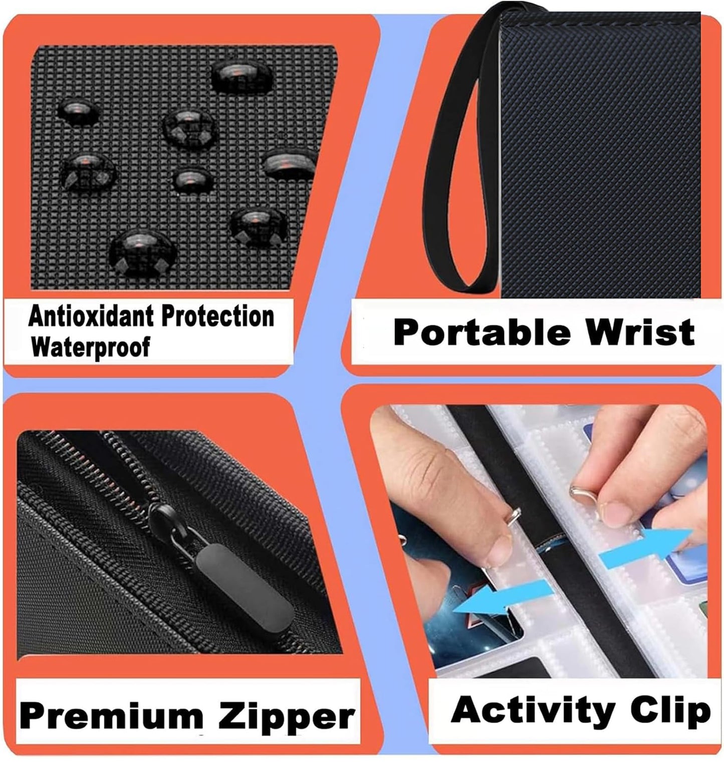 Card Binder 9 Pocket enhanced Zipper Trading Card Album 720 Cards Folders for Collectible MTG TCG Sports Cards Binder (Black)