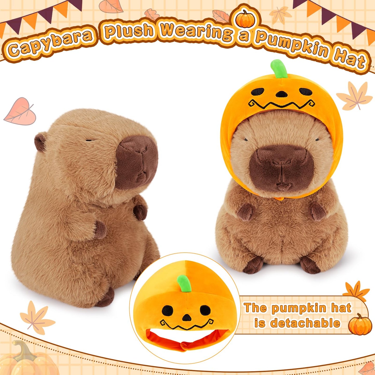 Achwishap Capybara Plush,Cute Plushies Thanksgiving Capybara Stuffed Animal,Capybara Plush Toys,Kawaii Plush Stuffed Toy With Pu