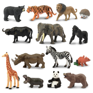 Toymany 14Pcs 1-2' Tiny Jungle Animal Figures Toy, Realistic Mini Jungle Zoo Animal Figurines Cake Topper Toy Set, Easter Egg Christmas Birthday Gift Party Favor School Project For Kids Toddlers