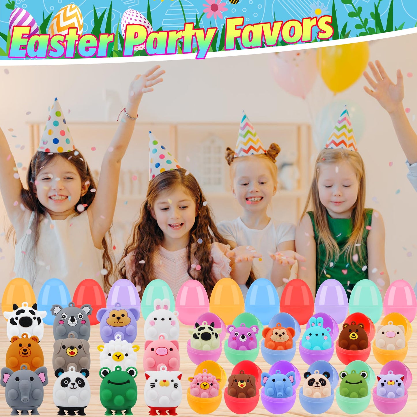 Prefilled Easter Eggs With Animal Pop Toys,24 Pcs Filled Easter Eggs For Egg Hunt,Easter Basket Stuffers For Kids,Easter Party F
