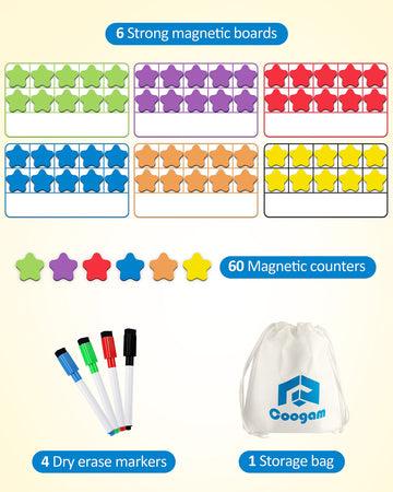 Coogam Magnetic Ten-Frame Set, Math Manipulative Eva Number Counting Games, Montessori Educational Toy Gift For Kindergarten Classroom Kids 3 4 5 Year Old