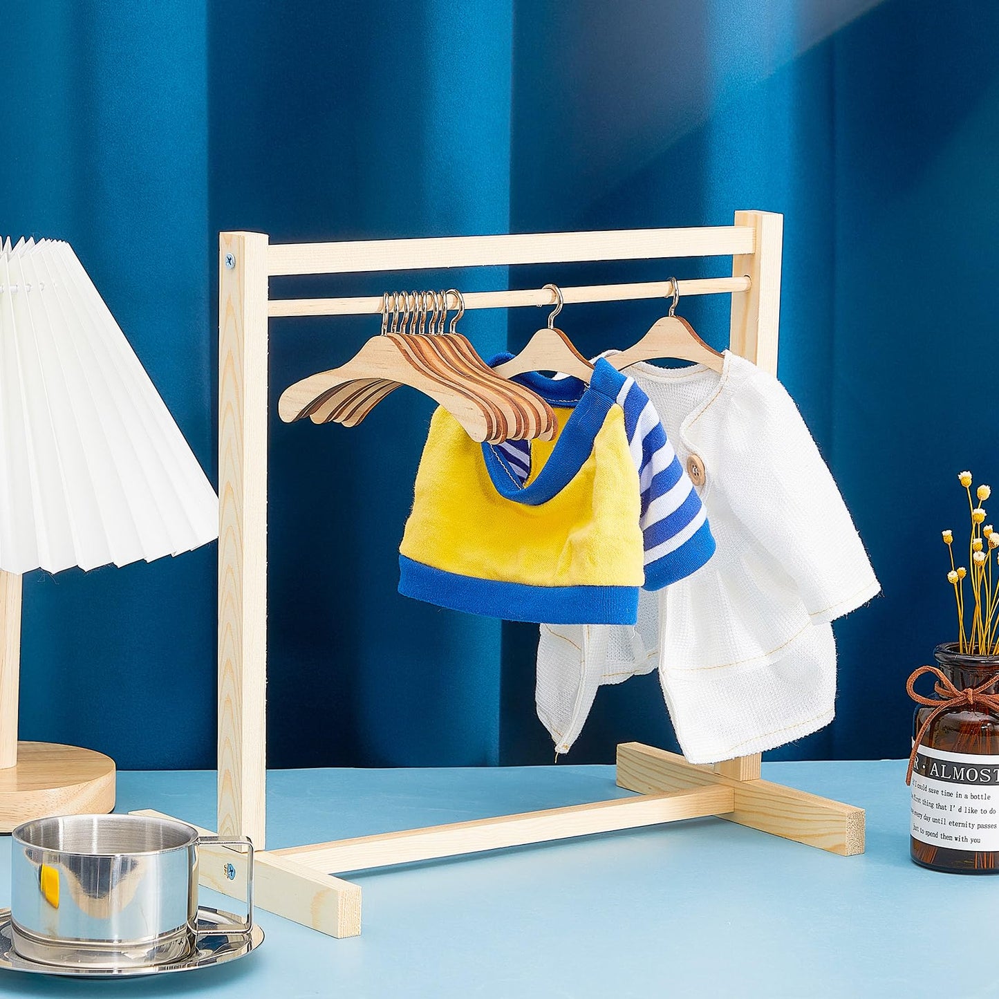 Civaner 22 Pcs Doll Garment Rack with Wooden Hangers for 18 Inch Dolls, White/Wood, Model CM-Civaner-3965