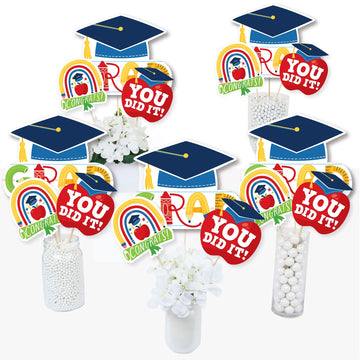 Big Dot Of Happiness Elementary Grad - Kids Graduation Party Centerpiece Sticks - Table Toppers - Set Of 15