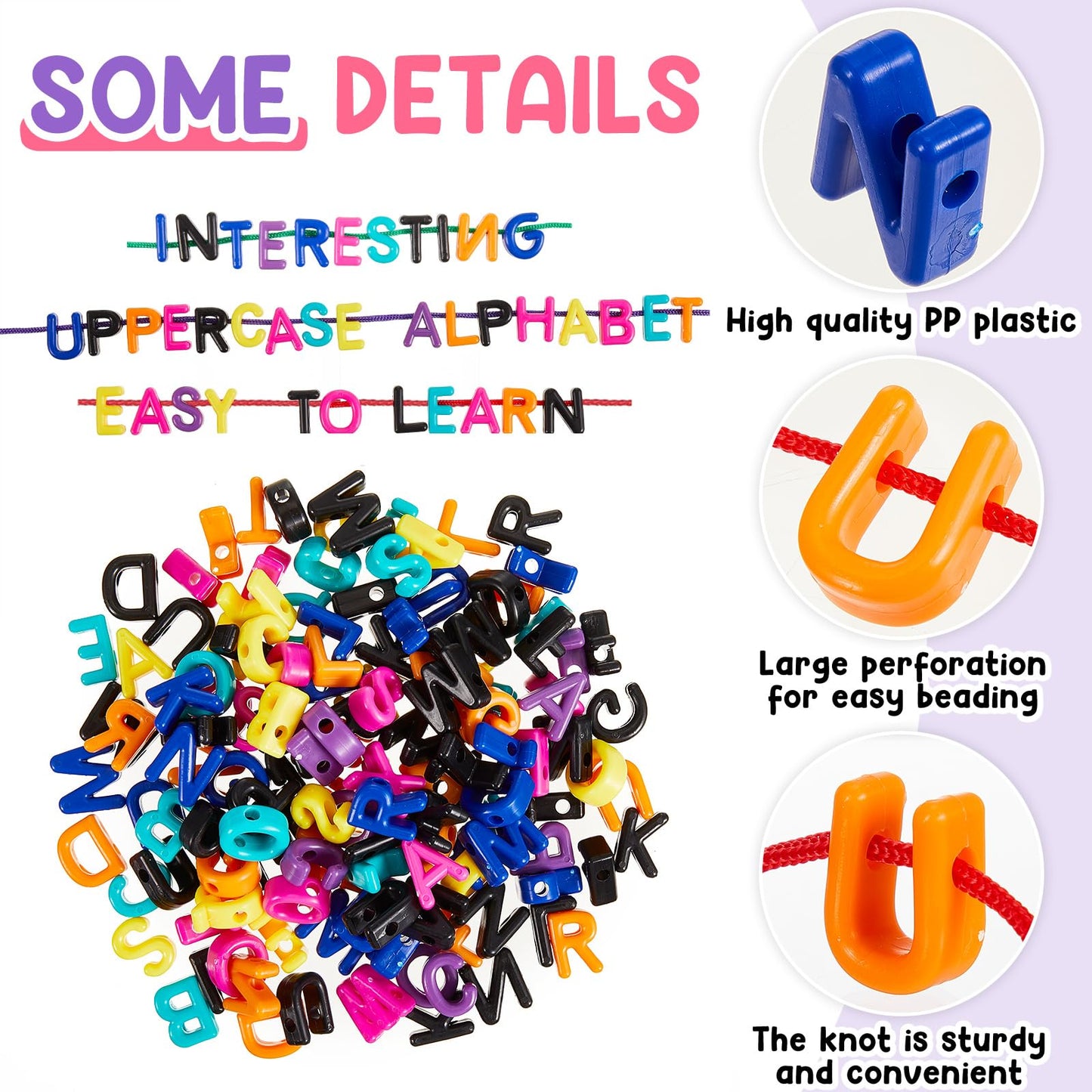 Wesiti 408 Pcs Lacing Letters Alphabet Learning Toys Toddler ABC Alphabet Beads Lacing Toy Fine Motor Skills Toys for Preschool Games Homeschool Supplies Early Spelling (Uppercase Letters)