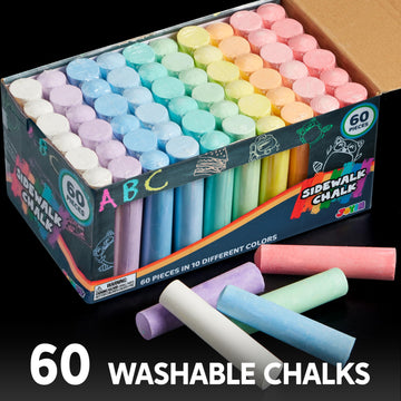 Joyin 60 Pcs Sidewalk Chalk Set (10 Colors), Non-Toxic Washable Outdoor Jumbo Chalk Set For Painting On Chalkboard, Art Play And Playground Toy