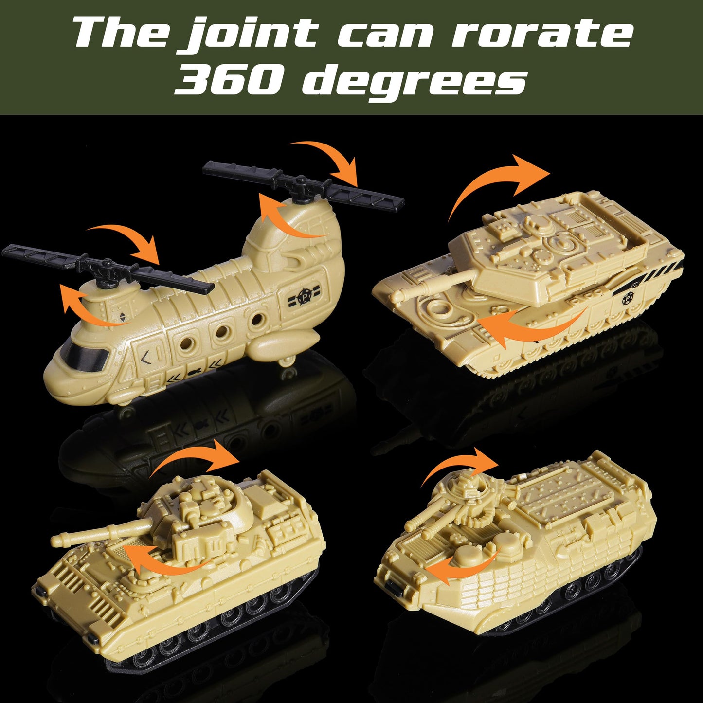 XDUOYJOY Military Tank Toy Sets with Launchable Missiles, Army Toys with 9 Vehicles, Helicopter Trucks Army Men Action Figures,