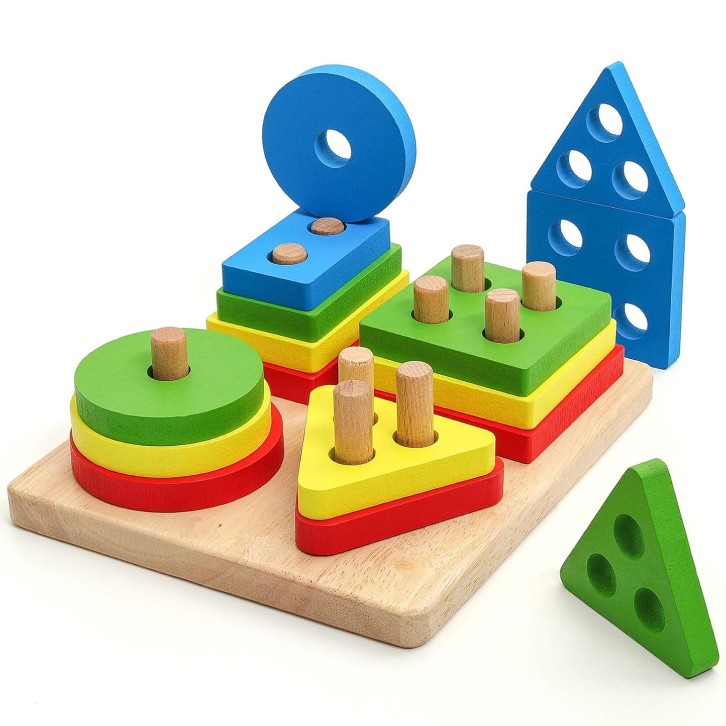 Kids Wooden Stacking Toys, PlugIn Sorting Game, Geometric Shape Colour Stacker Board Game, Early Childhood Development Toys, No