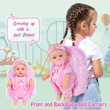 Uzidbto 12 Inch Baby Dolls With Backpack Carrier Can Store Doll Clothes And Accessories,12'' Reborn Baby Doll Set In Gift Box Wi
