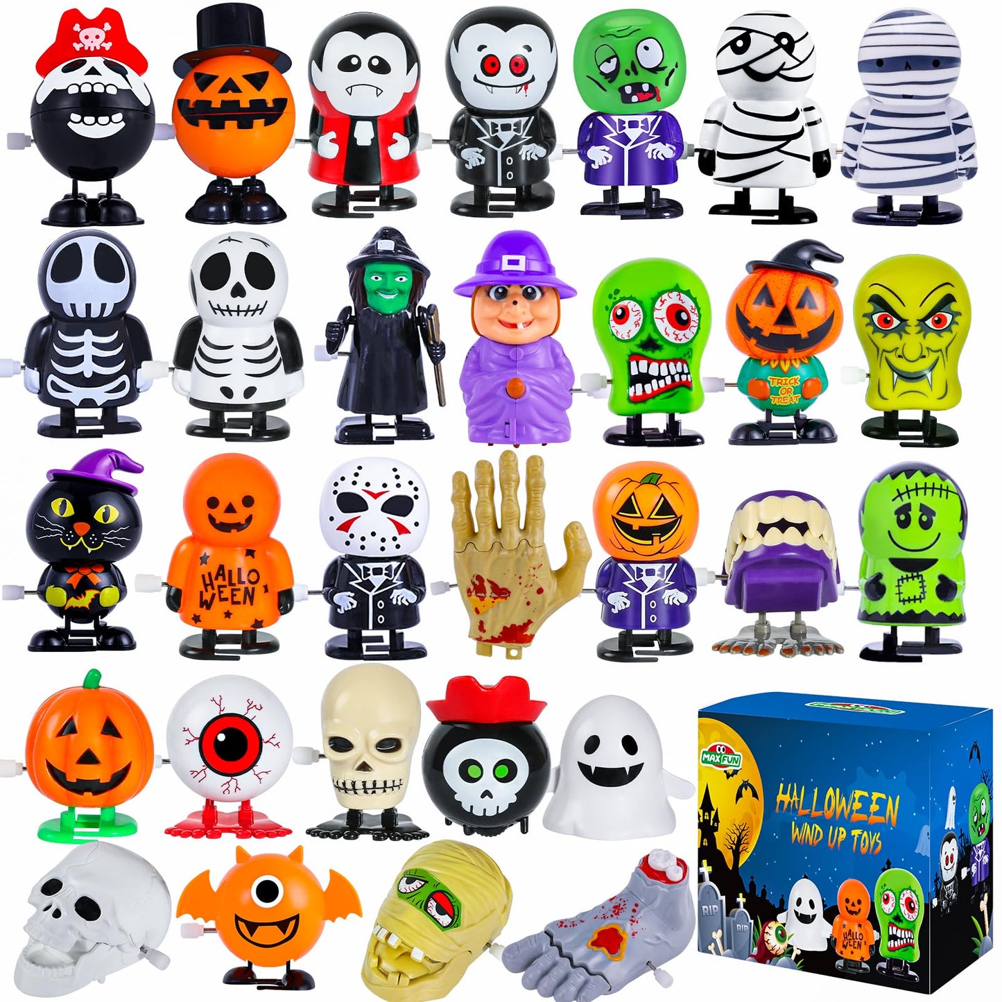 Max Fun Halloween Wind Up Toys Assortment - 30 Pcs Multicolor Plastic Party Favors for Kids - Fun Goody Bag Stuffers