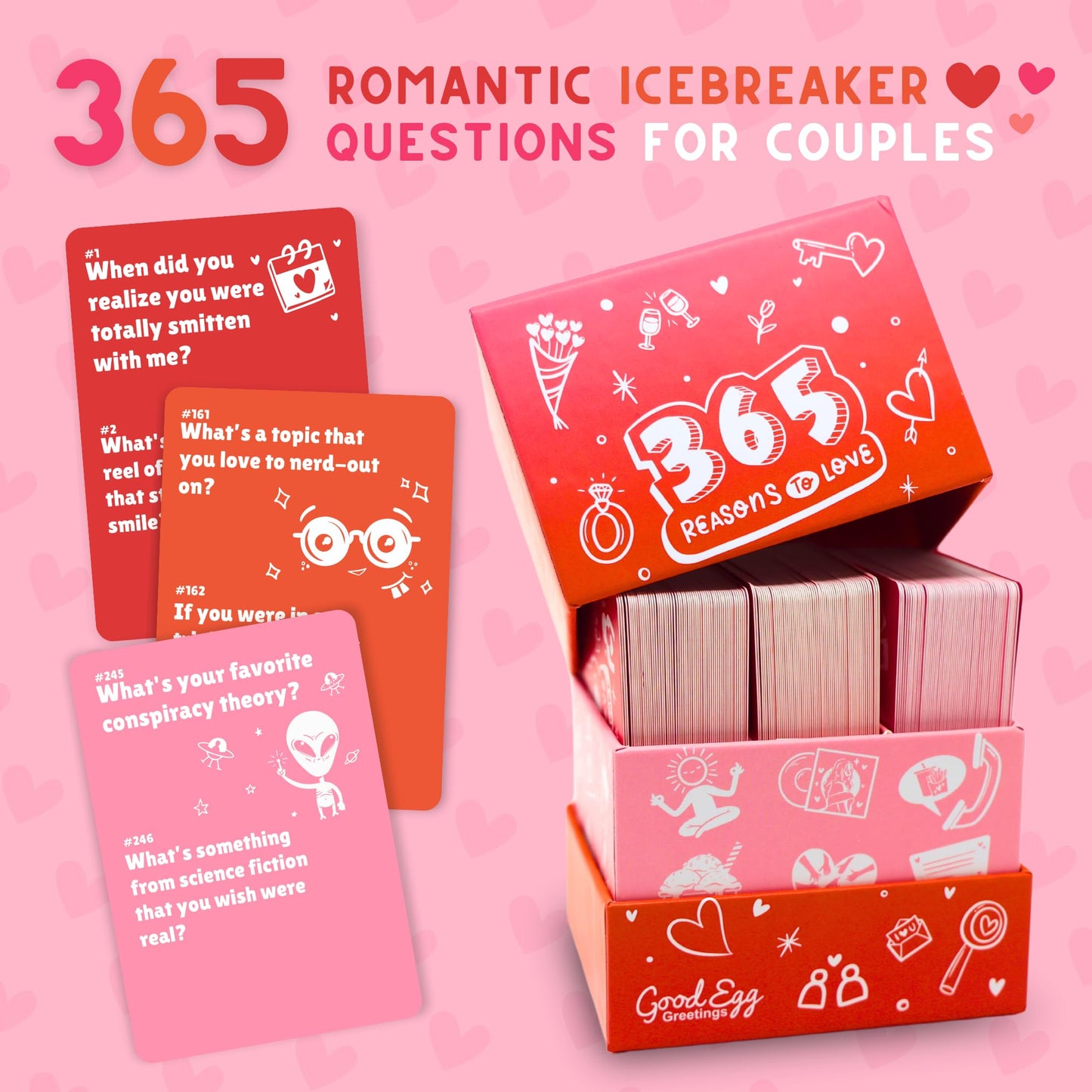 Good Egg Greetings Conversation Cards for Couples - 365 Romantic Questions - Core Deck - Red Cardstock
