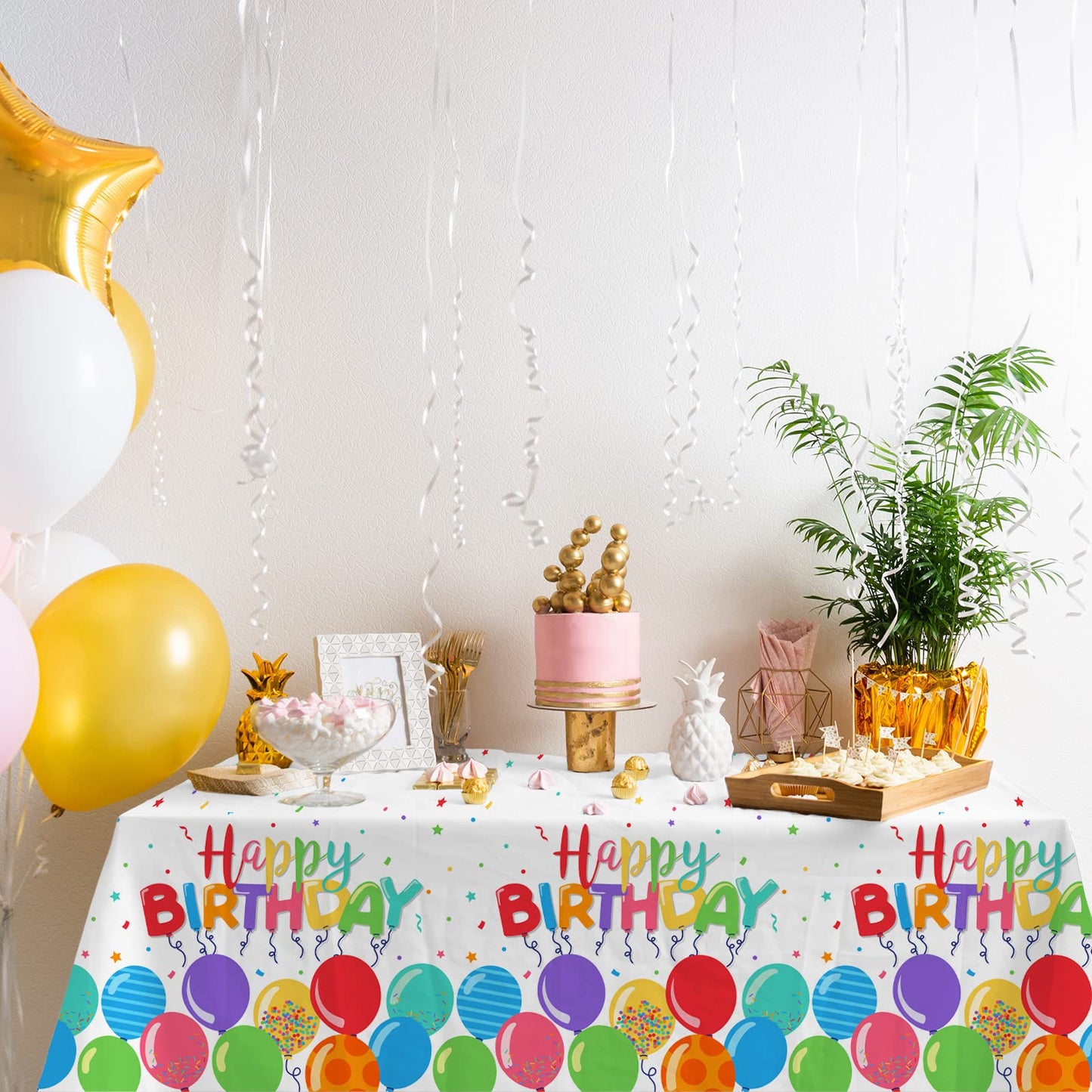 Gatherfun Birthday Disposable Tablecloth, Plastic Table Cover for Kids Birthday Party, 54   x108   , 3 PCS