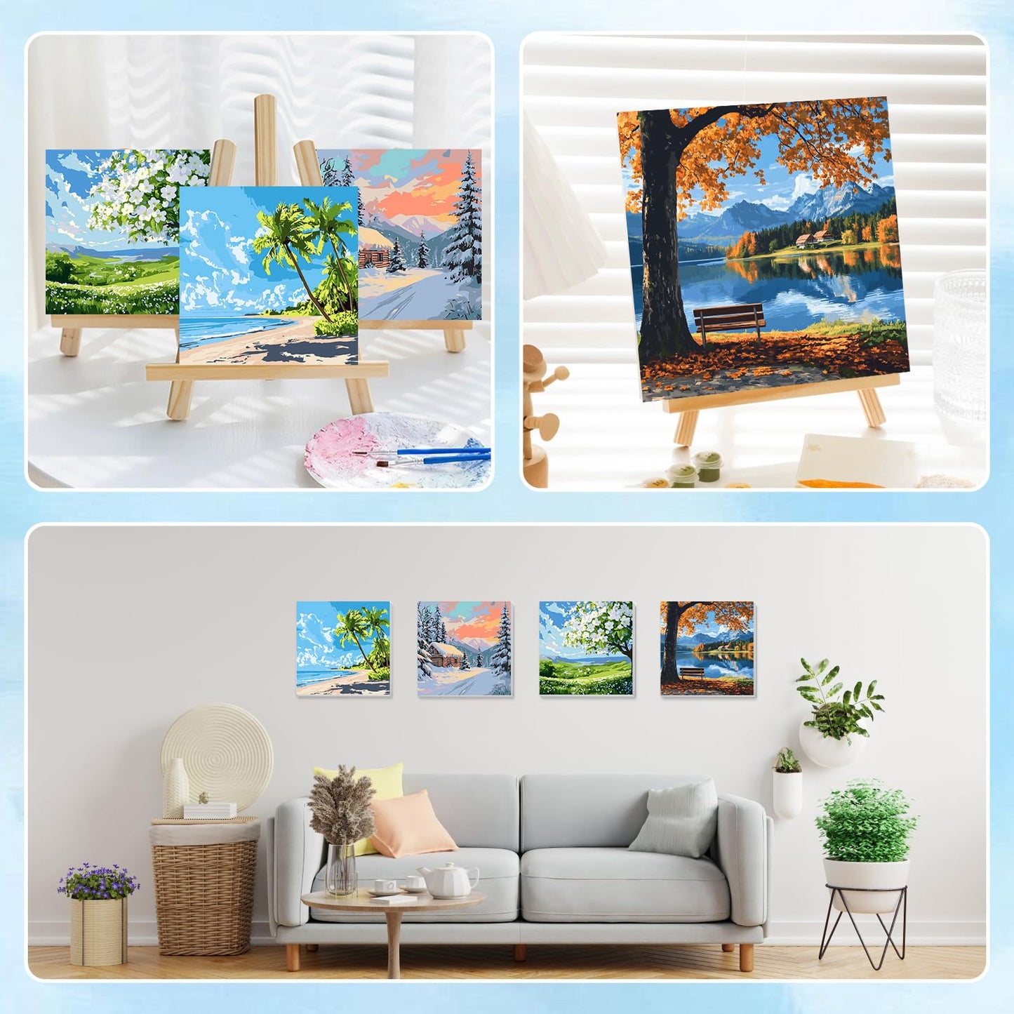 HEIBAGO Framed Paint by Numbers kit for Kids, 4 Pack Landscapes Paint by Numbers for Kids Ages 8-12, Paint by Numbers Kits Child