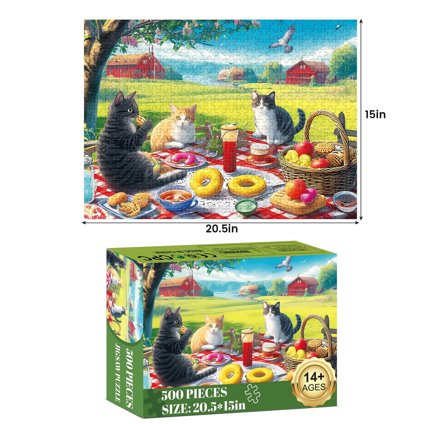 Jigsaw Puzzles 500 Pieces for mature-themeds  mature-themed Puzzles Cat Puzzle Games Pieces Fit Together Perfectly Difficult Puzzles for mature-themed Children Elderly Challenging 20.5 * 15IN