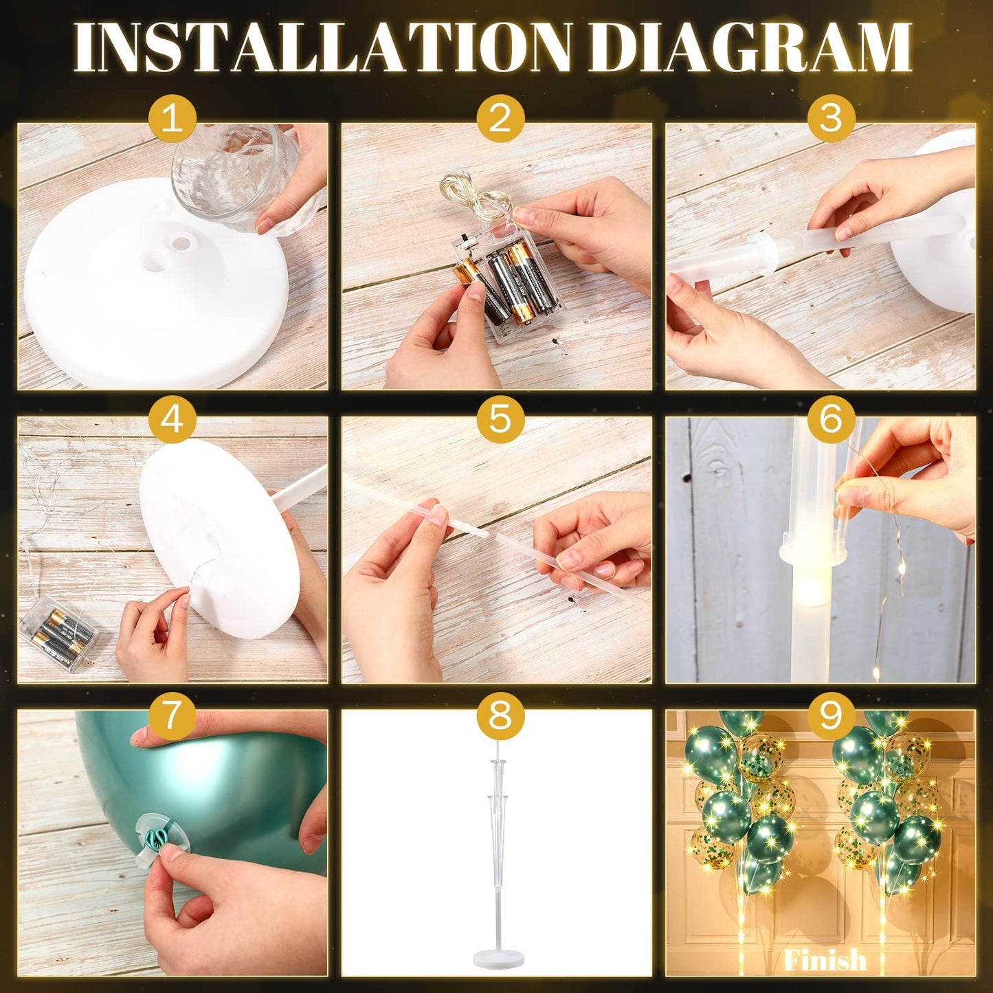 2 Sets Floor Balloon Column Stand Kit With Led Lights 40 Pcs Balloons, Balloon Holder Centerpieces Balloon Tower Stand For Baby Shower Birthday Bridal Wedding Party (Green)