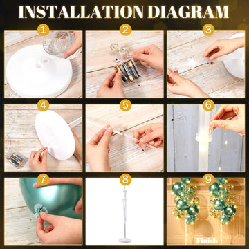2 Sets Floor Balloon Column Stand Kit With Led Lights 40 Pcs Balloons, Balloon Holder Centerpieces Balloon Tower Stand For Baby Shower Birthday Bridal Wedding Party (Green)