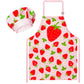 R HORSE Kid Apron and Chef Hat Set - 2Pcs Strawberry Adjustable Children Kitchen Toddler Apron for Girls Role Play Chef Toy Cook