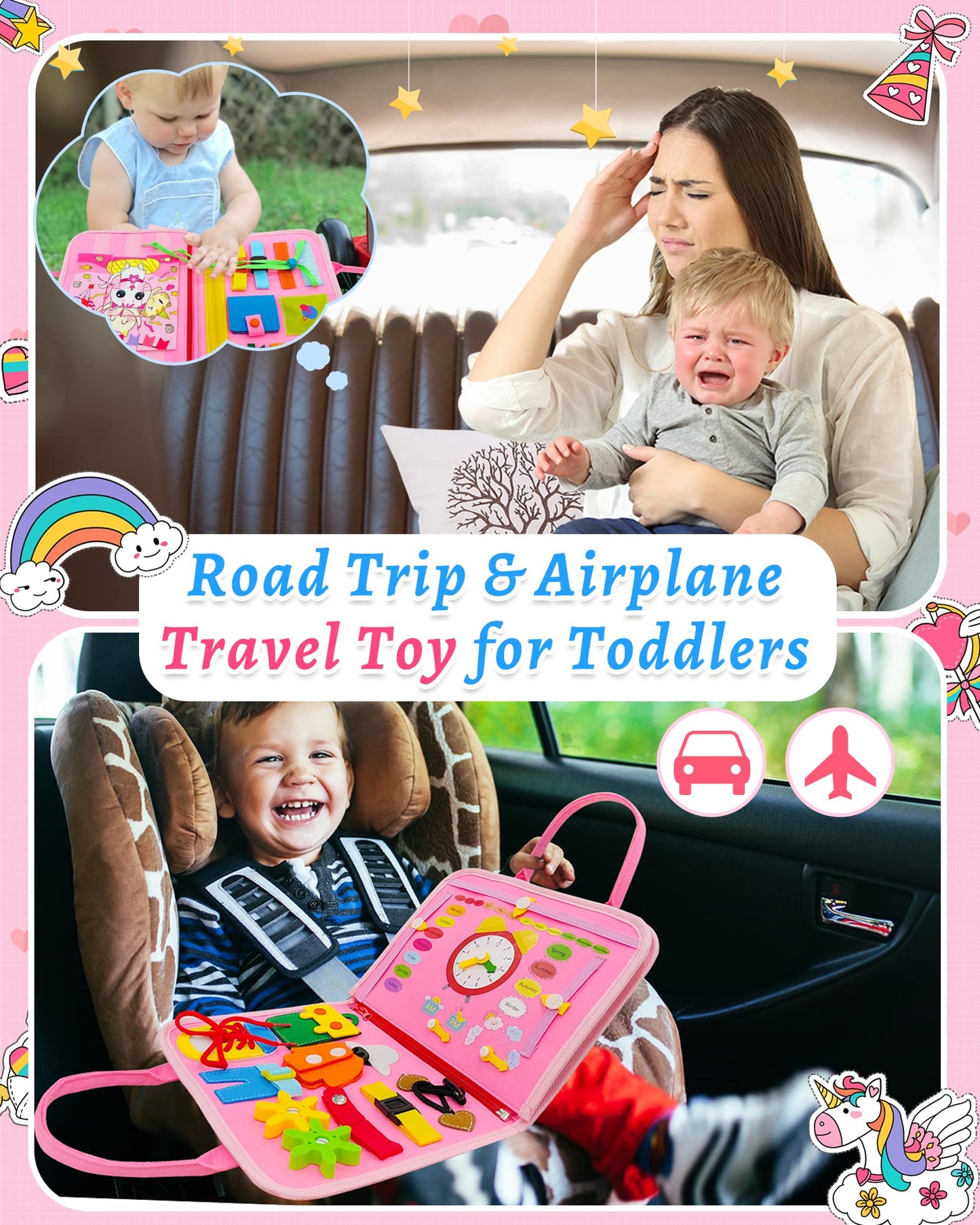 Exorany Busy Board Montessori Toys For 1 2 3 4 Year Old Girls & Boys Birthday Gifts, Sensory Toys For Toddlers 1-3, Educational Travel Toys, Preschool Activities For Learning Fine Motor Skills