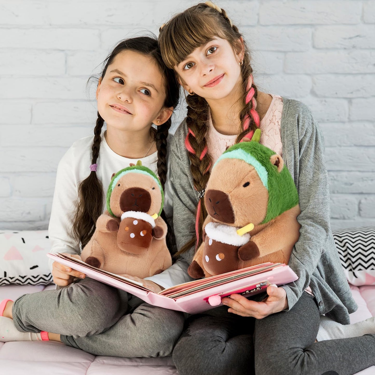 Achwishap Capybara Plush Toy - 12” Brown Stuffed Animal with Avocado Hat - Cute Kawaii Gift for Kids and Adults