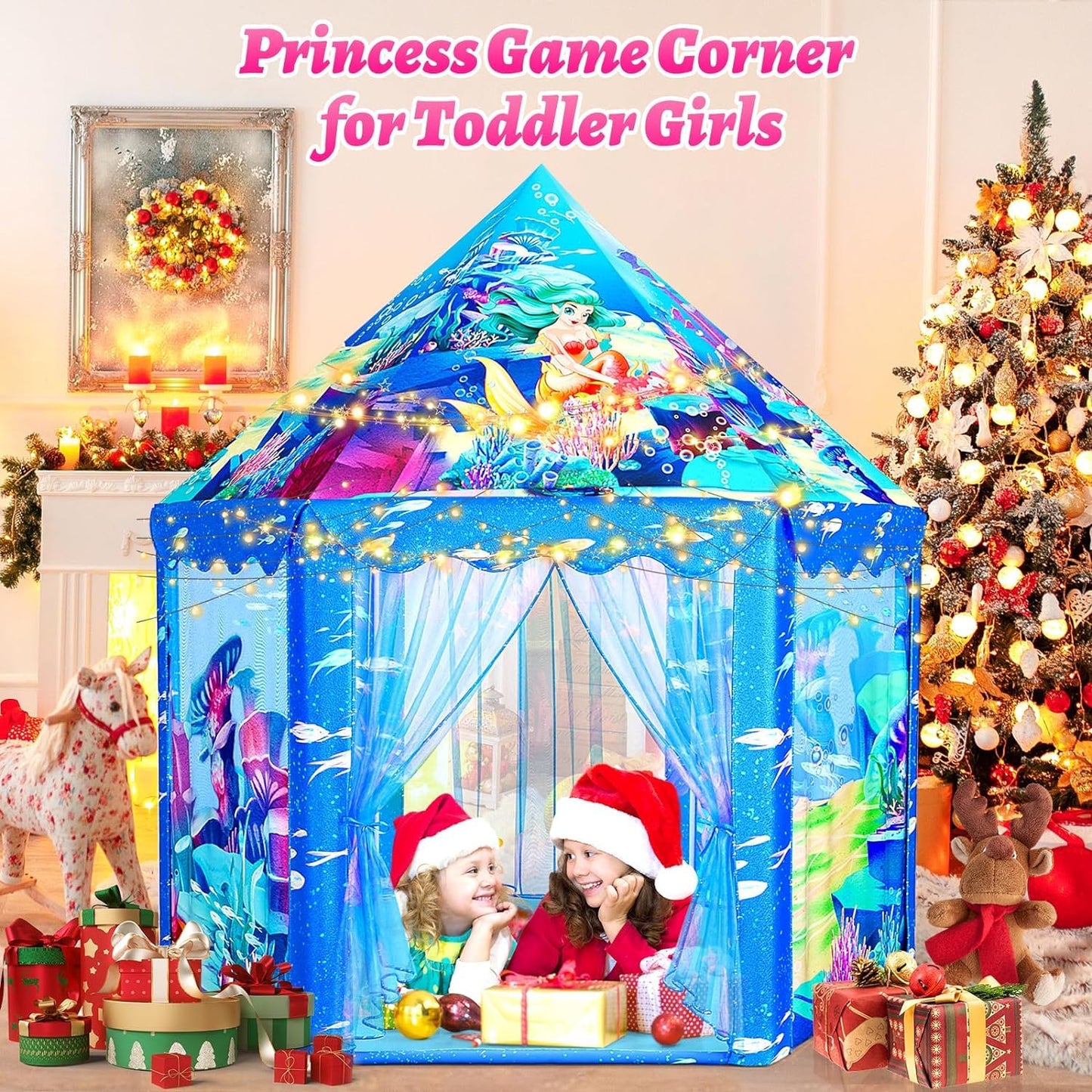 Mnagant Ice Castle Play Tent for Girls, Large Indoor/Outdoor Playhouse, 51" x 40", Portable Polyester with Carrying Bag, Ages 3-12