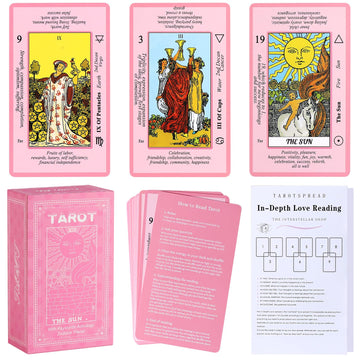Myripoly Pink Tarot Cards Deck Set For Beginners With Meanings On Them-Tarot Card With Guidebook-(Free Velvet Tarot Bag Pouch)
