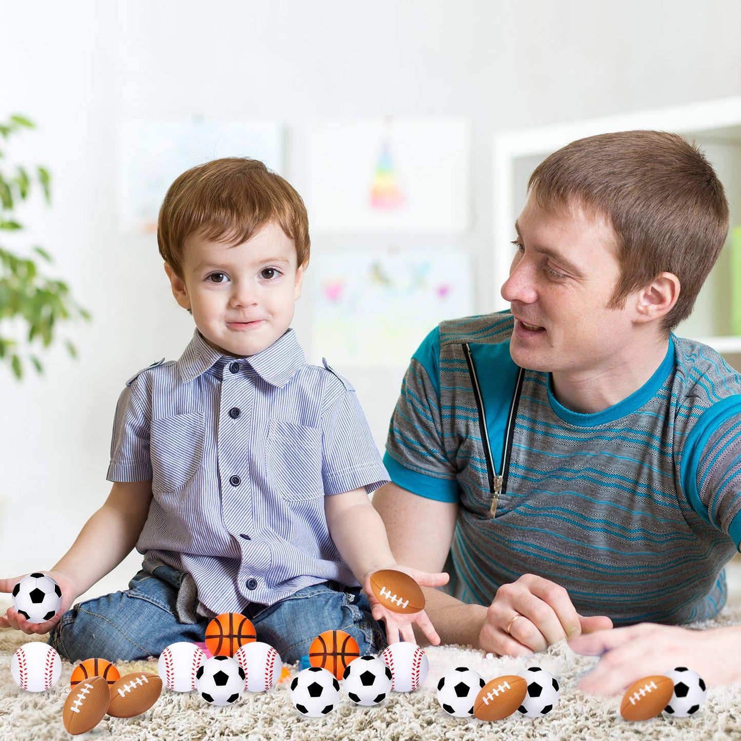 Blulu 48 Pack Sports Stress Balls for Kids Mini Footballs Mini Baseball, Soccer, Basketball, Foam Stress Balls for Anxiety Relie