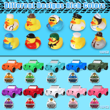 20 Pcs Jeep Ducks with Tags for Ducking,3.9 Inch The Shape of a Vehicle,10 Jeep Ducks +10 Occupation Ducks for Baby Bath Toy Par