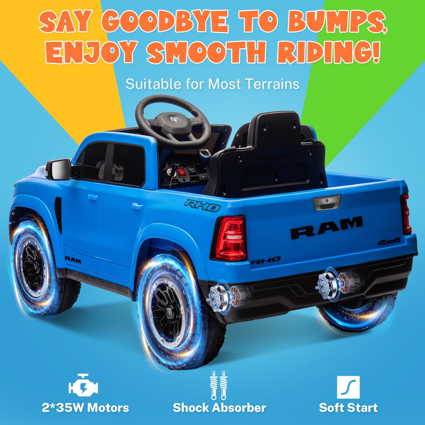 Enyopro Licensed Ram 1500 Ride On Truck, Electric Car For Kids & Toddlers, 12V Ride On Car With Remote Control, Key Start, Bluet
